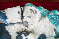 Contemporary Ceramic Sardinian Raku Bowl blue, grey, green, turquoise