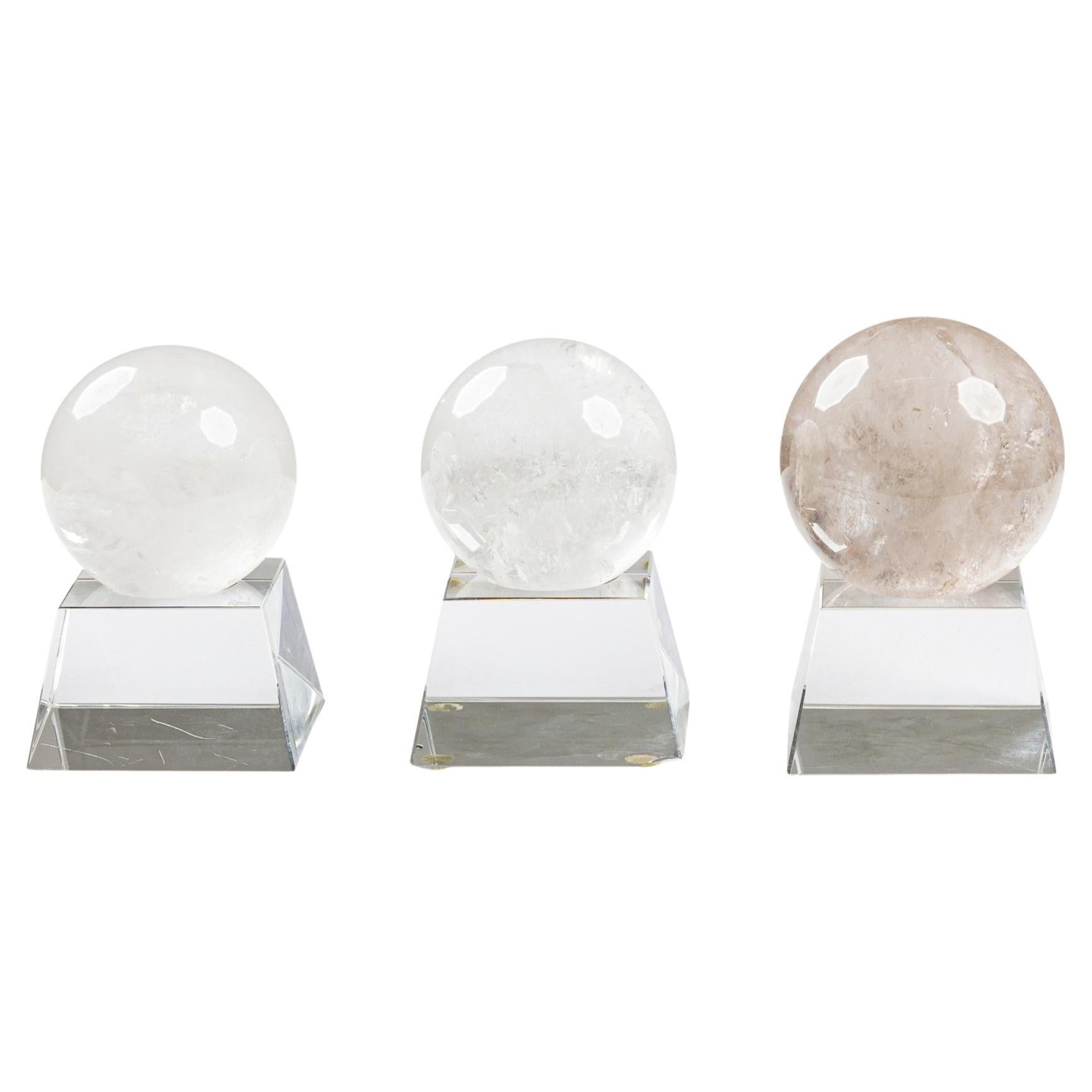 American Contemporary Crystal Orbs with Acrylic Base, Modern Design For Sale