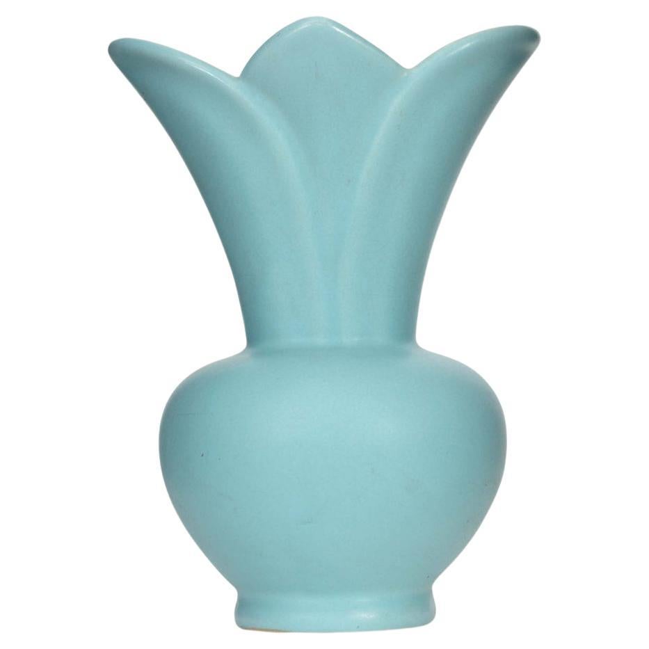 Art Deco Turquoise Glazed Ceramic Vase, Bulbous Shape, 20th Century For Sale