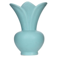 Art Deco Turquoise Glazed Ceramic Vase, Bulbous Shape, 20th Century
