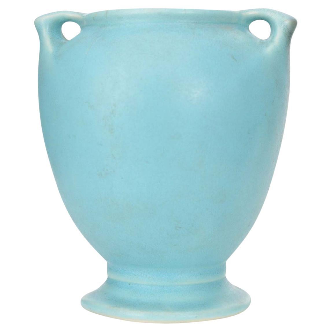 Jarrón de cerámica esmaltado en turquesa de estilo Art Déco, con forma de urna, siglo XX