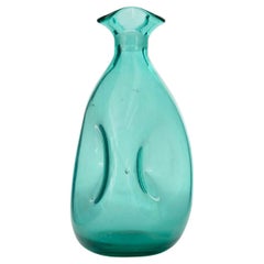 Teal Blown Glass Bud Vase, Three-Sided Modern Design, 20th Century