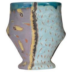 Modern Glazed Ceramic Vase, Abstract Multi-Patterned Design, USA