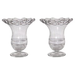 Pair of English Victorian Glass Filigree Urns
