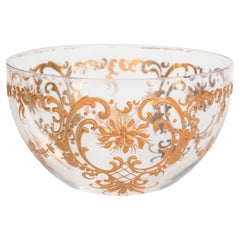 Vintage English Victorian Gilt Glass Bowl, Floral Design, 19th Century