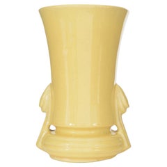Vintage Art Deco Yellow Glazed Ceramic Urn Vase, Ribbed Base, USA