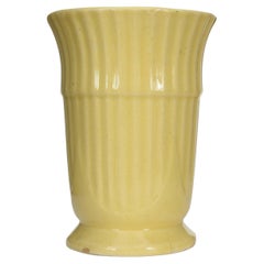 Art Deco Yellow Glazed Ceramic Urn, Ribbed Design, Vintage, USA