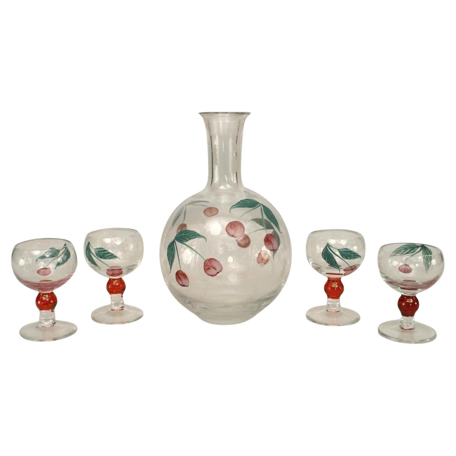 Antique Biedermeier Decanter and Glass Set, Germany, 1900 For Sale