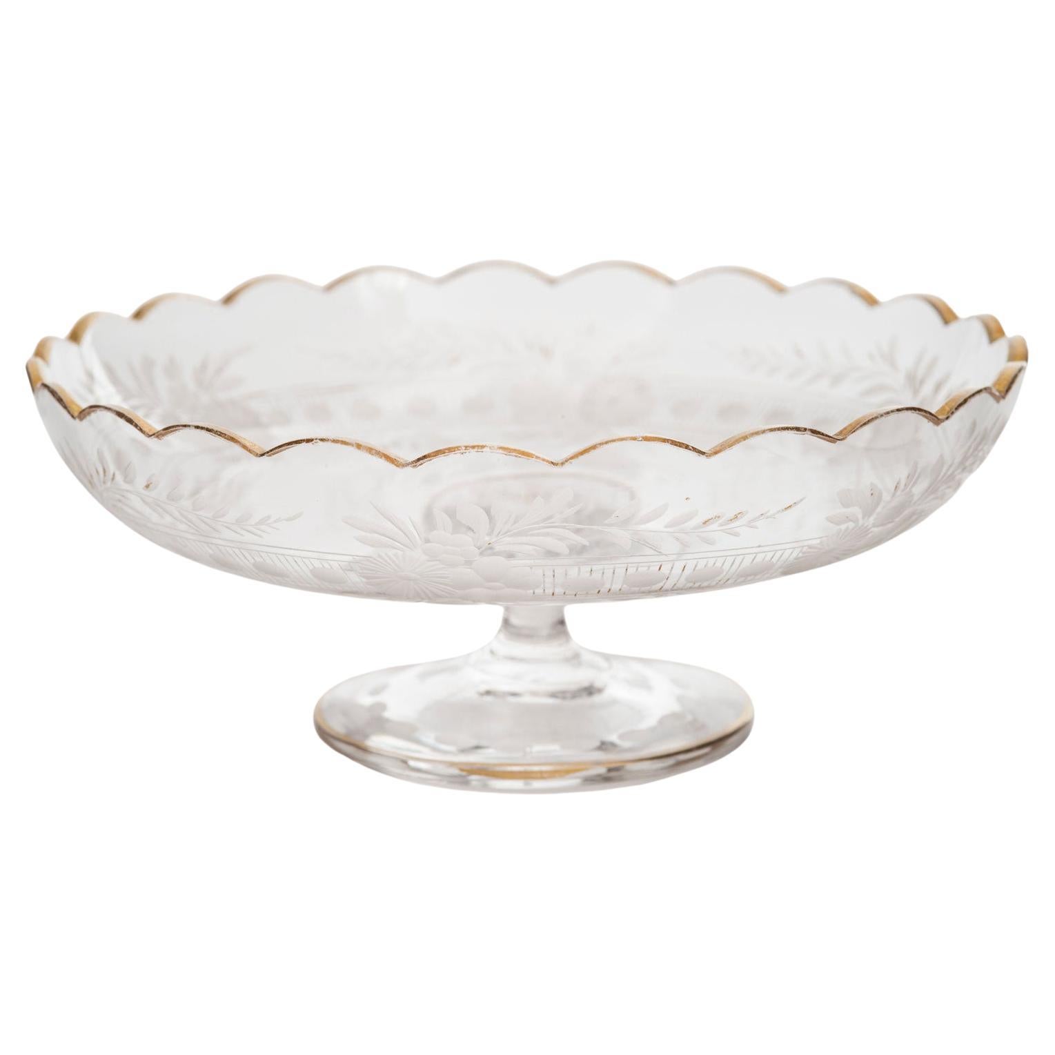 Bol en verre gravé de style victorien du XIXe siècle, à bord doré en vente