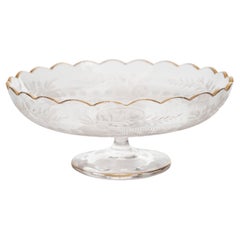 19th Century Victorian Engraved Glass Bowl with Gilded Rim