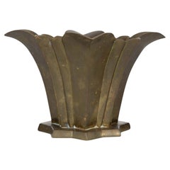 Art Deco Floral Metal Vase, 8-Inch Diameter, Vintage Design, USA