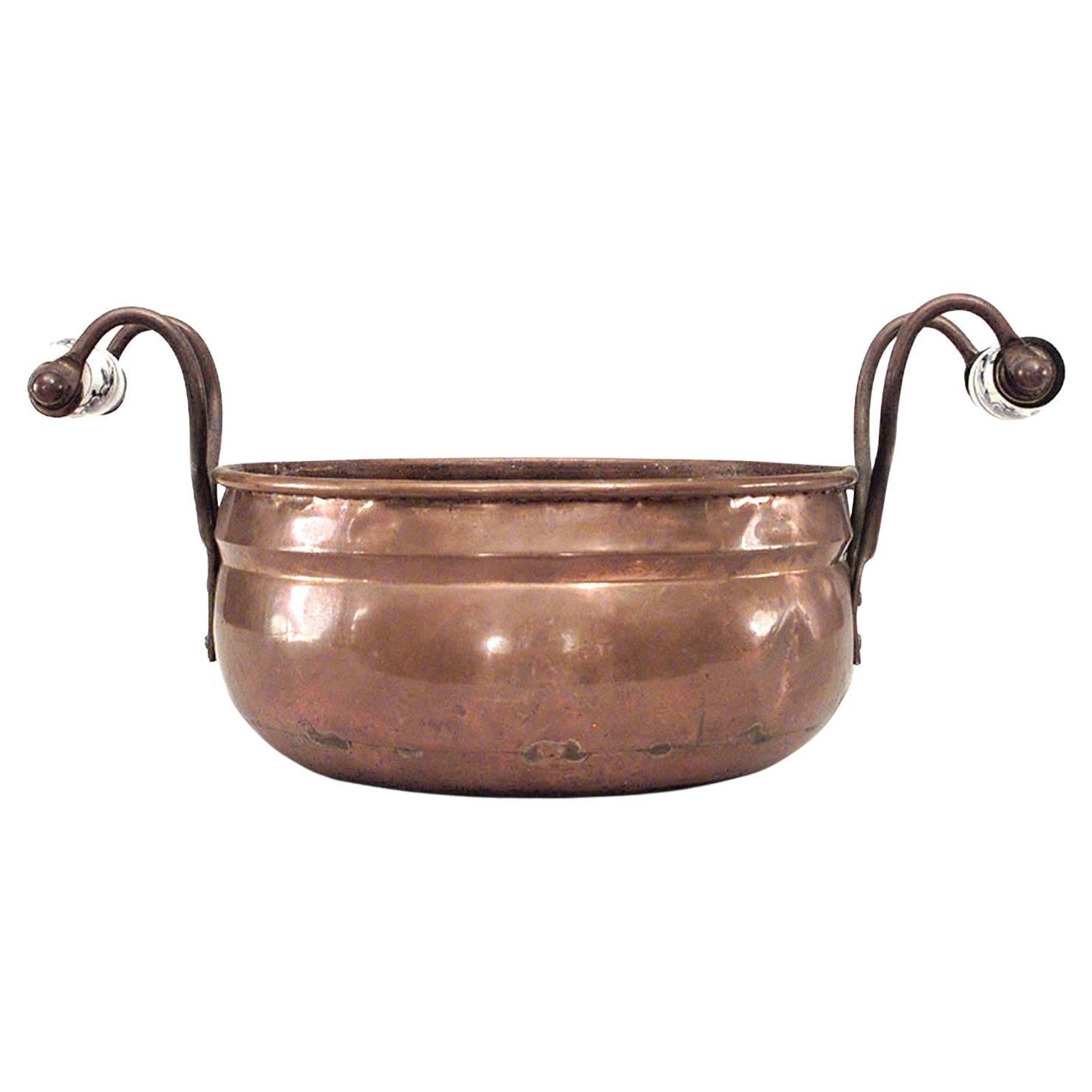Dutch Copper Cachepot with Blue & White Handles, 19th Century For Sale