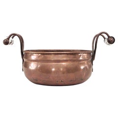 Dutch Copper Cachepot with Blue & White Handles, 19th Century