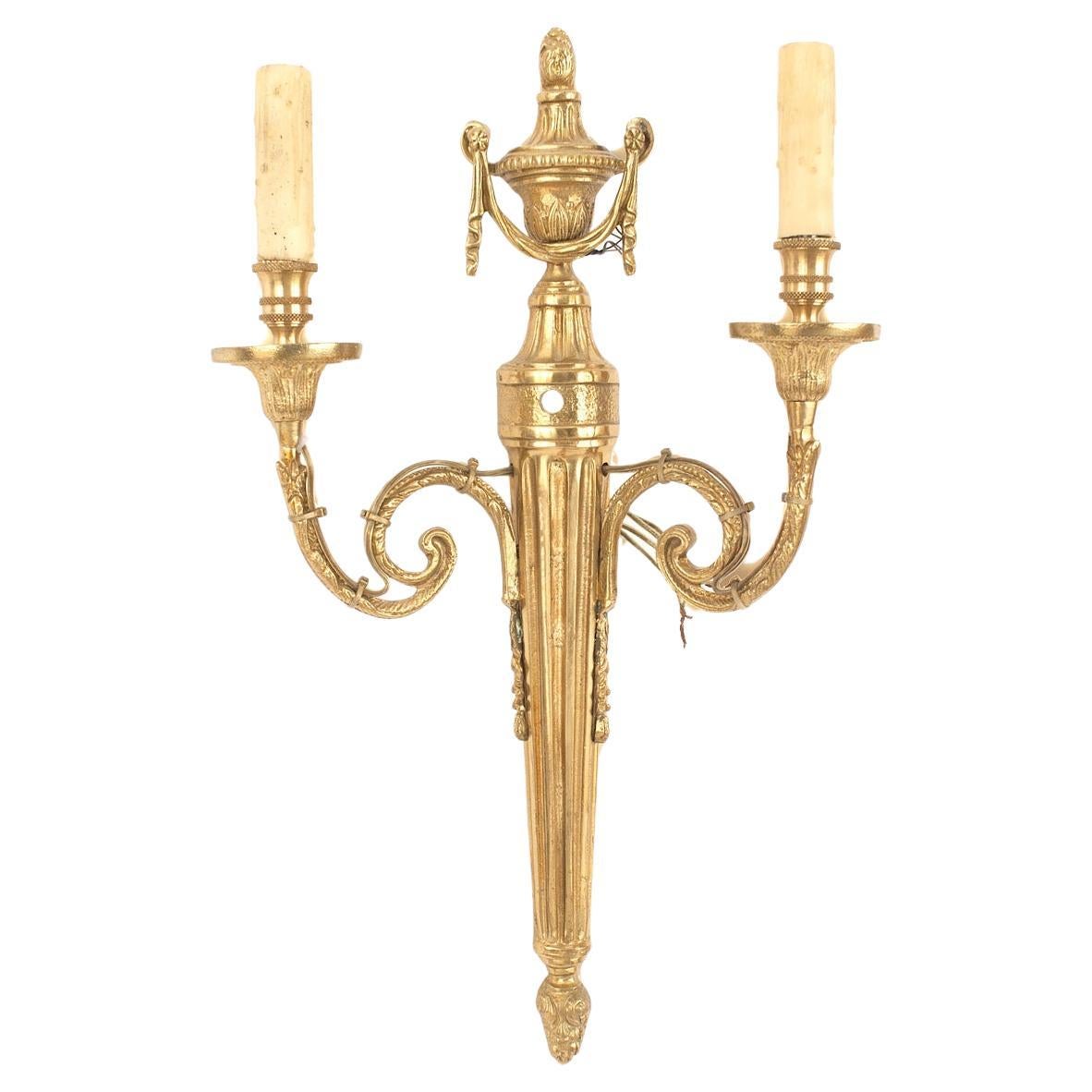French Louis XVI-Style Gilt Bronze Wall Sconce, Fluted Design, France