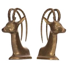 Vintage Brass Ibex Bookends, Mid-Century Modern Style, USA, Pair