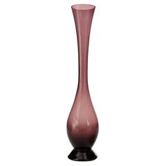 Tall Plum Tinted Glass Vase, Footed Teardrop Design, Modern Style, USA