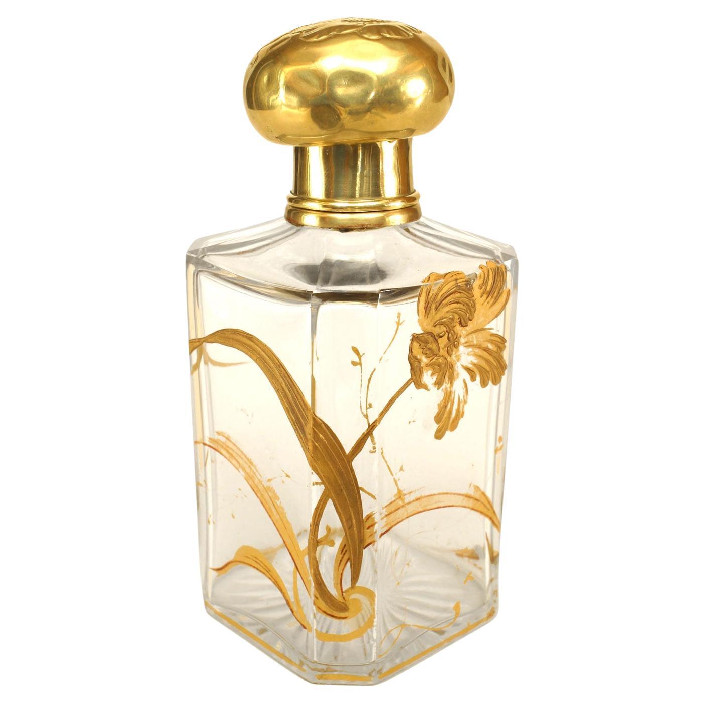 French Art Nouveau Gilt Crystal Perfume Bottle