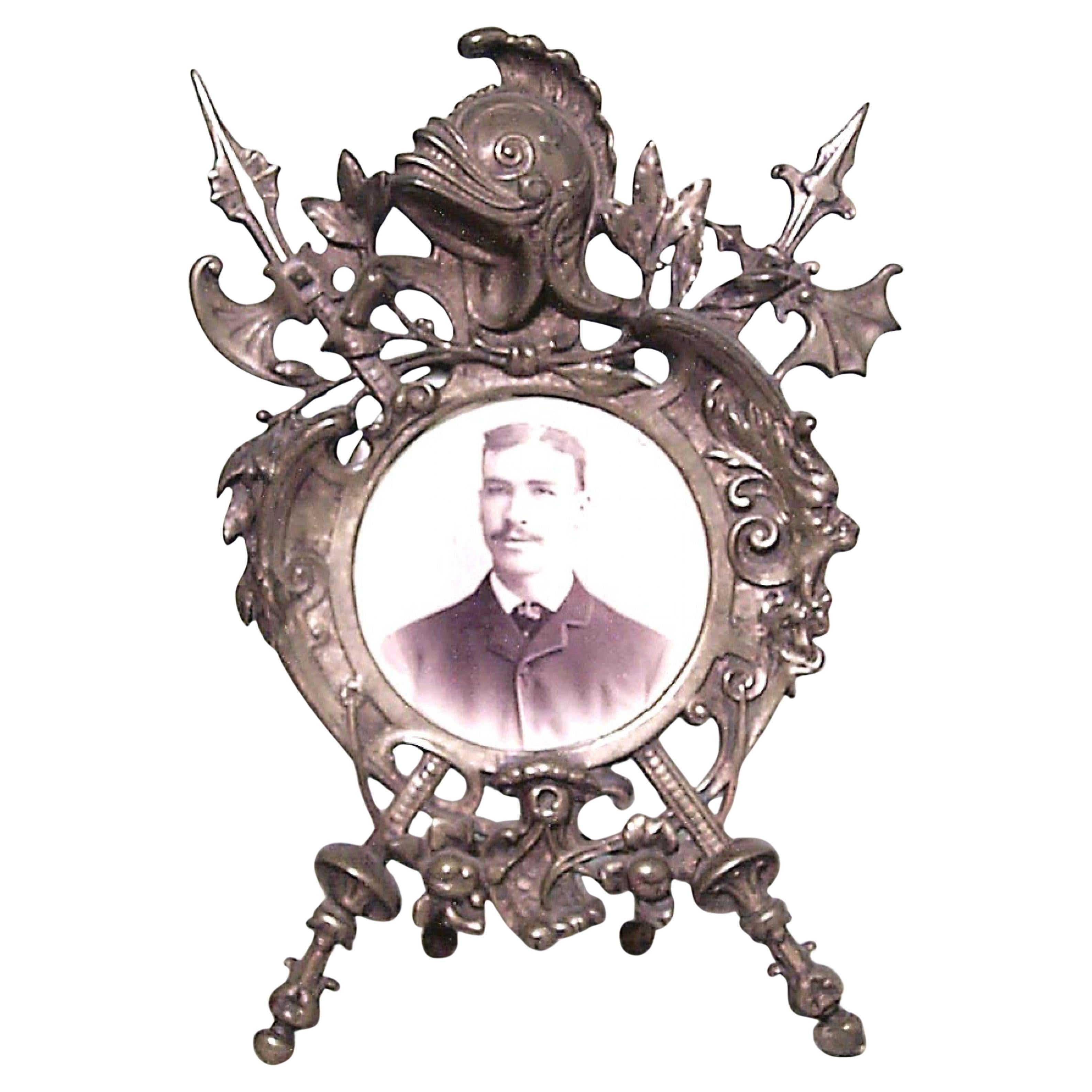 English Victorian Bronze Military Picture Frame For Sale