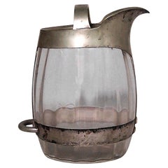 English Victorian Crystal Pitcher with Silver Trim, 19th Century, UK