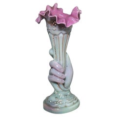 French Victorian Opaline Cornucopia and Hand Vase