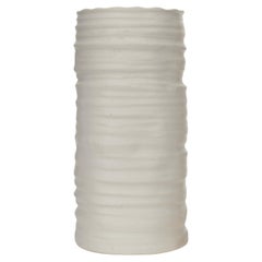 Ribbed White Glazed Ceramic Vase with Scalloped Rim, 20th Century