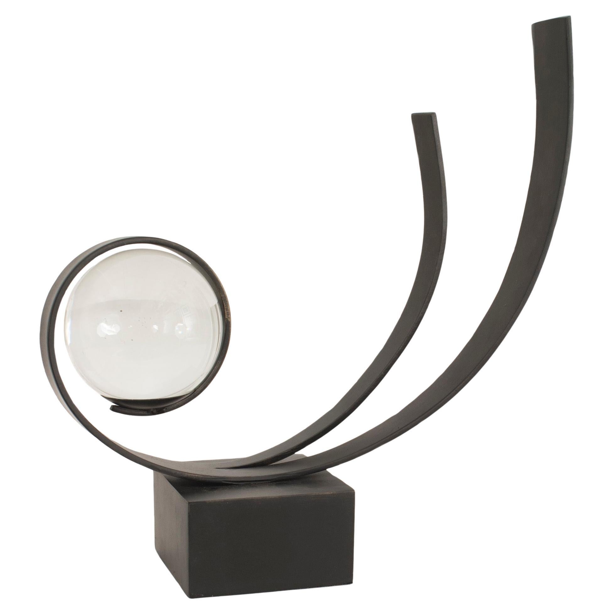 Sculpture moderne en métal et verre en forme de sphère, États-Unis, design du XXe siècle