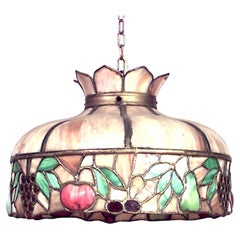 Victorian Tiffany-Style Stained Glass Hanging Shade, Floral Design