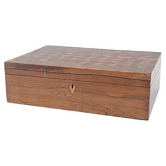 English Victorian Rosewood Box, Geometric Inlay, Nine Compartments, UK