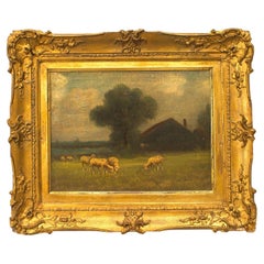English Victorian Landscape of Sheep Near a House