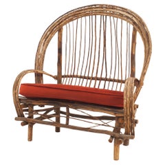 Rustic Adirondack Loveseat, Bent Willow with Red Cushion, 19th Century