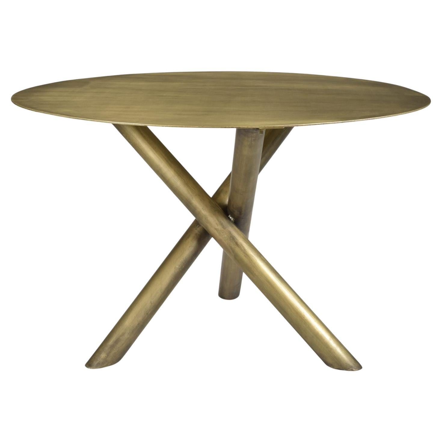 Contemporary Metal Dining Table, Brass Finish, Modern Style, USA, 48" For Sale
