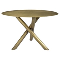 Contemporary Metal Dining Table, Brass Finish, Modern Style, USA, 48"