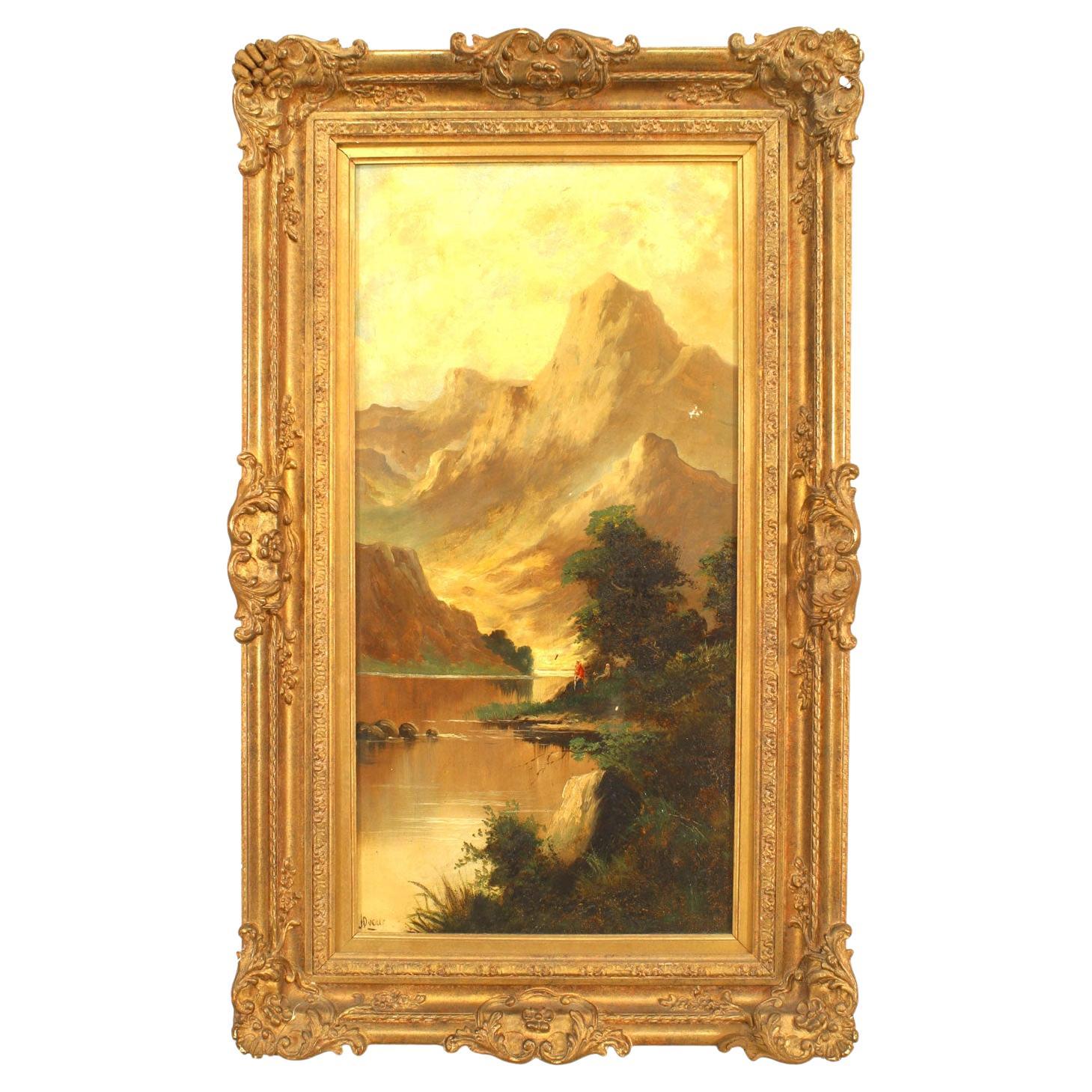English Victorian Landscape of Mountains and Stream For Sale