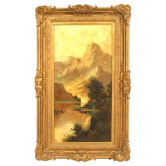 English Victorian Landscape of Mountains and Stream