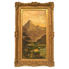 Paisaje victoriano inglés de montañas y arroyo