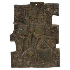 Targa da parete italiana in bronzo in stile cubista della metà del secolo, patina marrone scuro, 18