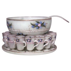 19th Century French Victorian Opaline Punch Bowl Set, 15 Pieces