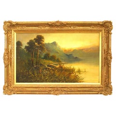 English Victorian Landscape of Lake and Mountains
