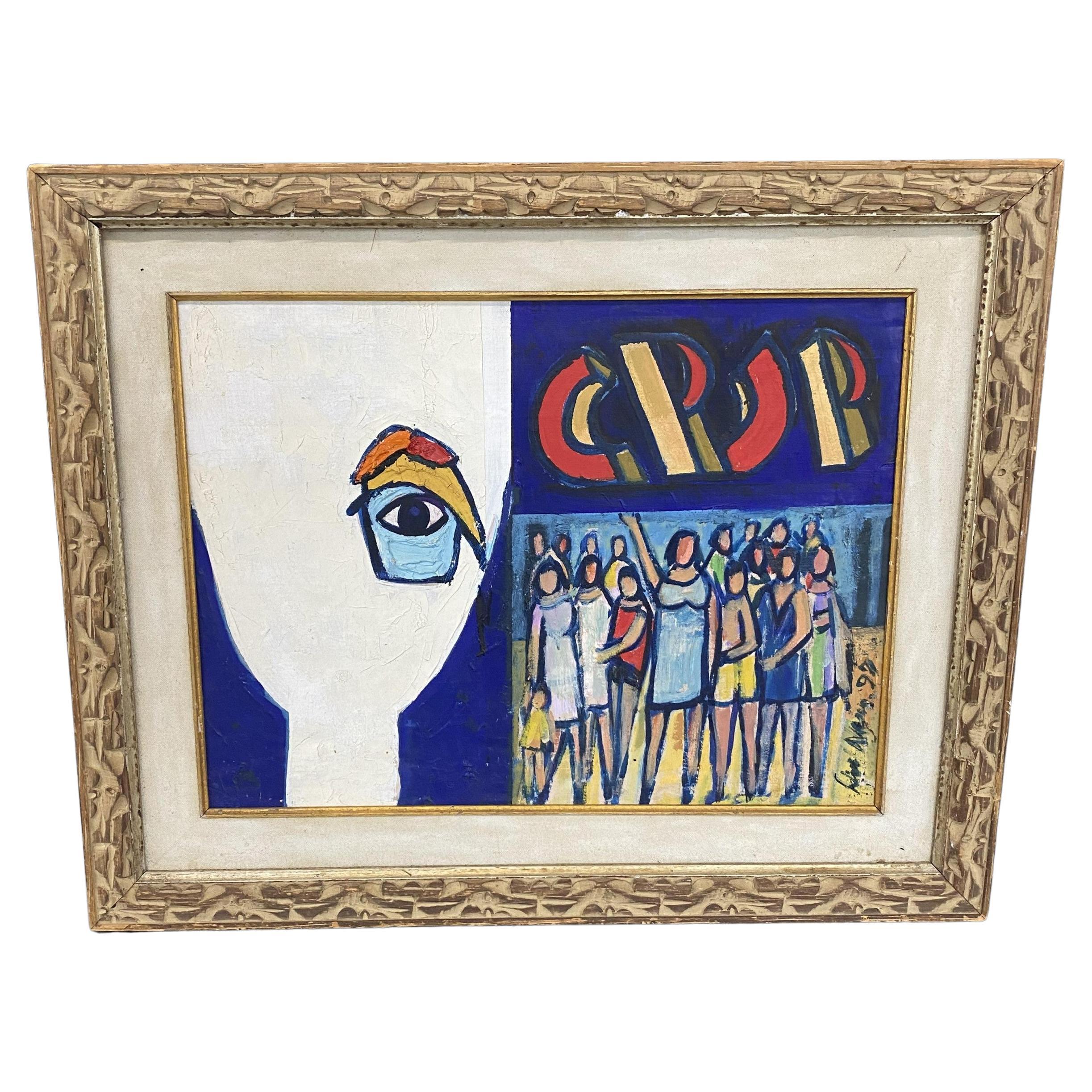 American Contemporary Framed Abstract Oil on Canvas of Figures Celebrating For Sale