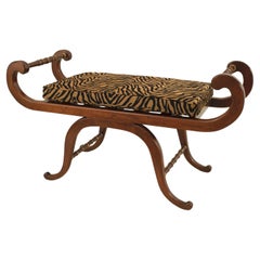 English Regency Mahogany Cross Leg Bench, Gilt Trim, UK, 20th Century