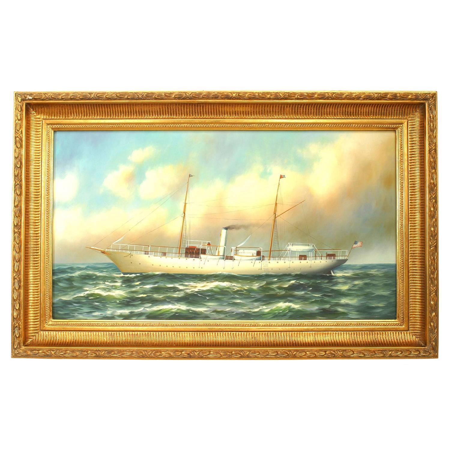 American Victorian Steamship Painting For Sale