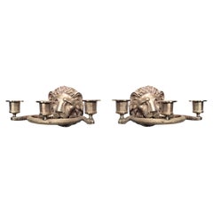 English Regency Style Gilt Lion Head and Snake Wall Sconces