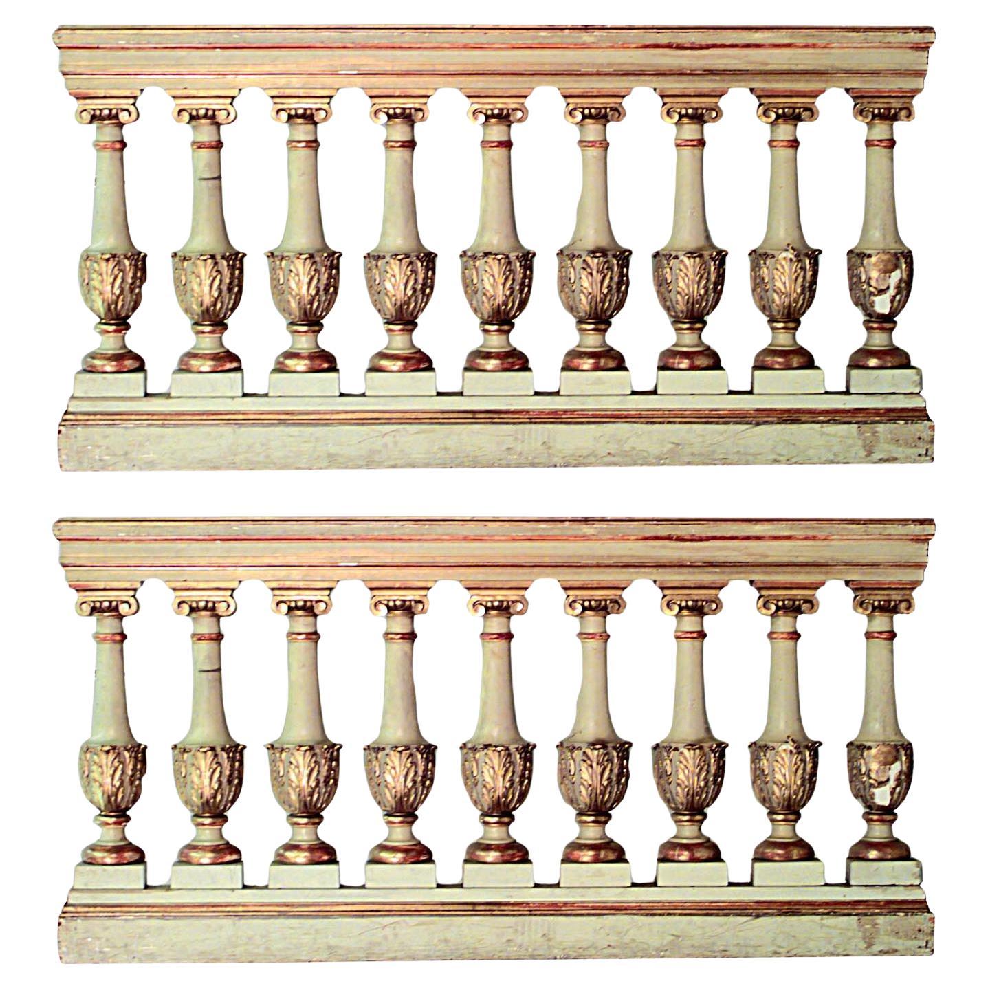Pair of Italian Neo-Classic Style White and Gold Railings