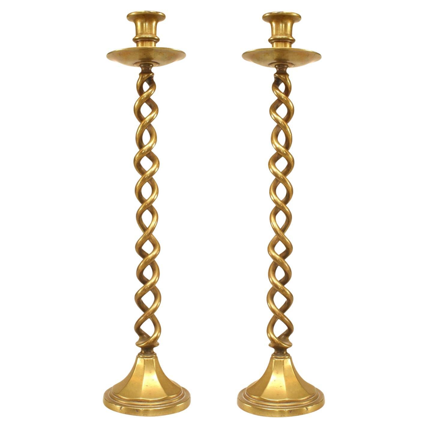 19th Century Italian Renaissance Brass Candlestick Pair