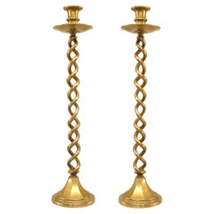 19th Century Italian Renaissance Brass Candlestick Pair