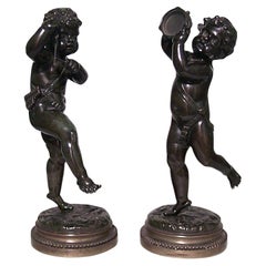 Pair of Victorian Bronze Musical Cupids