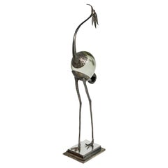 Franco Lafini Italian Mid-Century SIlver Plate and Crystal Crane (Assiette en argent et grue en cristal)
