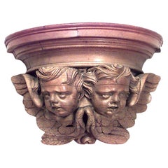 19th Century Louis XV Oak Wall Shelf with Cupid Heads, Stripped Finish