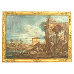 Italian Neo-Classical Canelletto Cupboard, 20th Century, Gold Frame