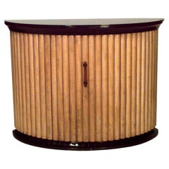 French Art Deco Maple Half-Round Cabinet with Black Glass Top